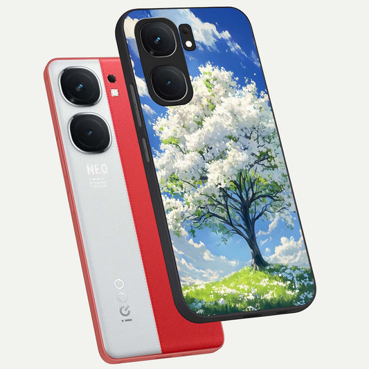 Blossom Sky Serenity phone case For iQOO Neo 9 Pro showing premium glass back cover with detailed artwork