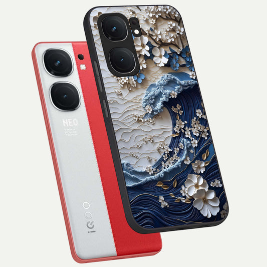 Blossom Wave Art phone case For iQOO Neo 9 Pro showing premium glass back cover with detailed artwork