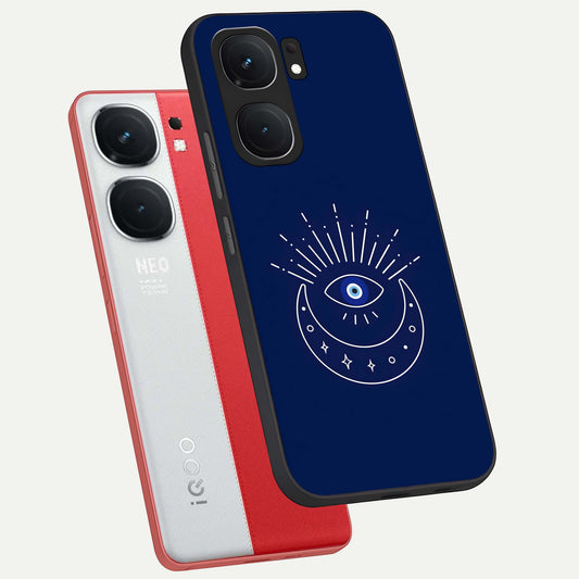 Blue Evil Eye phone case For iQOO Neo 9 Pro showing premium glass back cover with detailed artwork