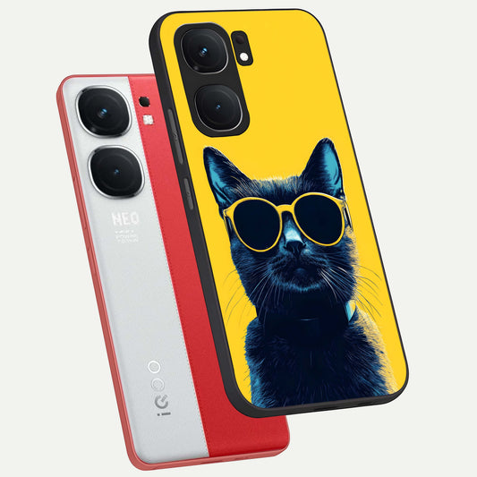 Cool Cat Vibes phone case For iQOO Neo 9 Pro showing premium glass back cover with detailed artwork