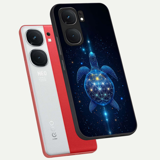 Crimson Blue Turtle phone case For iQOO Neo 9 Pro showing premium glass back cover with detailed artwork