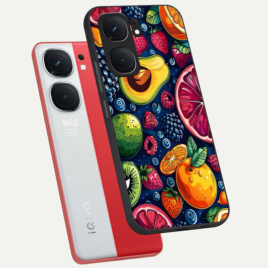 Cute Fruits Art phone case For iQOO Neo 9 Pro showing premium glass back cover with detailed artwork