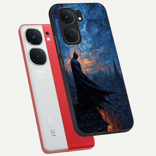 Dark Knight Dusk phone case For iQOO Neo 9 Pro showing premium glass back cover with detailed artwork