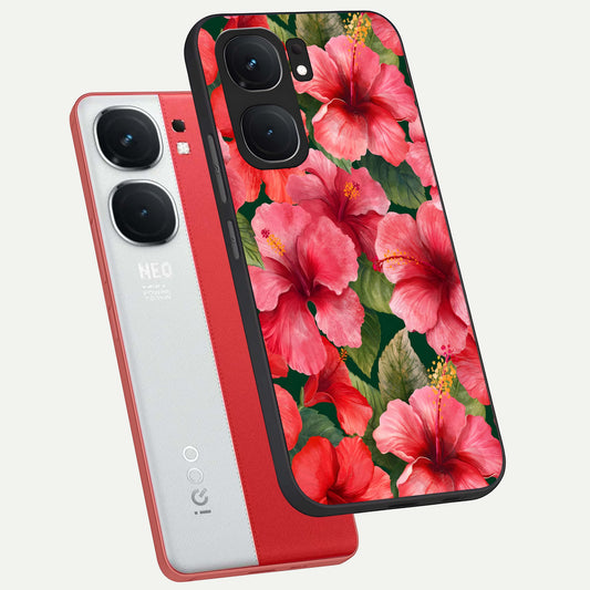 Hibiscus Pattern phone case For iQOO Neo 9 Pro showing premium glass back cover with detailed artwork