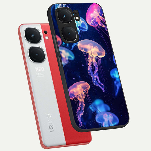Jellyfish Pattern phone case For iQOO Neo 9 Pro showing premium glass back cover with detailed artwork