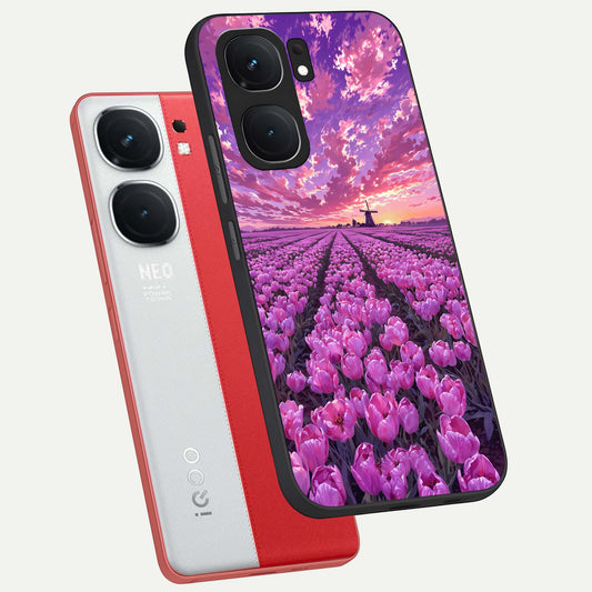 Lavender Dream Skies phone case For iQOO Neo 9 Pro showing premium glass back cover with detailed artwork