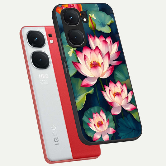 Lotus Dream Serenity phone case For iQOO Neo 9 Pro showing premium glass back cover with detailed artwork