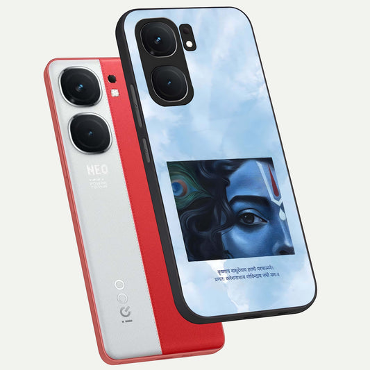 Spiritual Krishna phone case For iQOO Neo 9 Pro showing premium glass back cover with detailed artwork