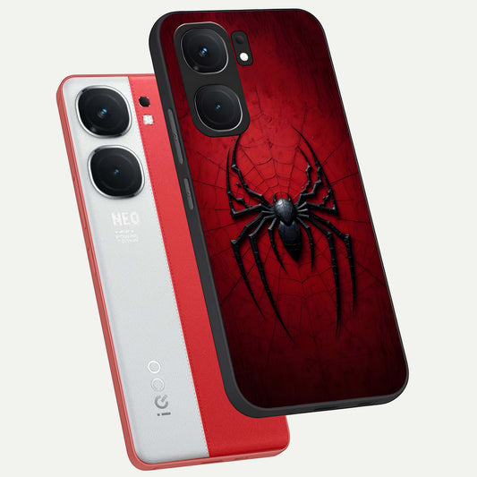 Superhero Web Emblem phone case For iQOO Neo 9 Pro showing premium glass back cover with detailed artwork