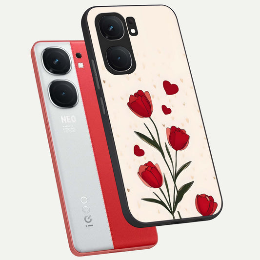 Tulip With Heart phone case For iQOO Neo 9 Pro showing premium glass back cover with detailed artwork