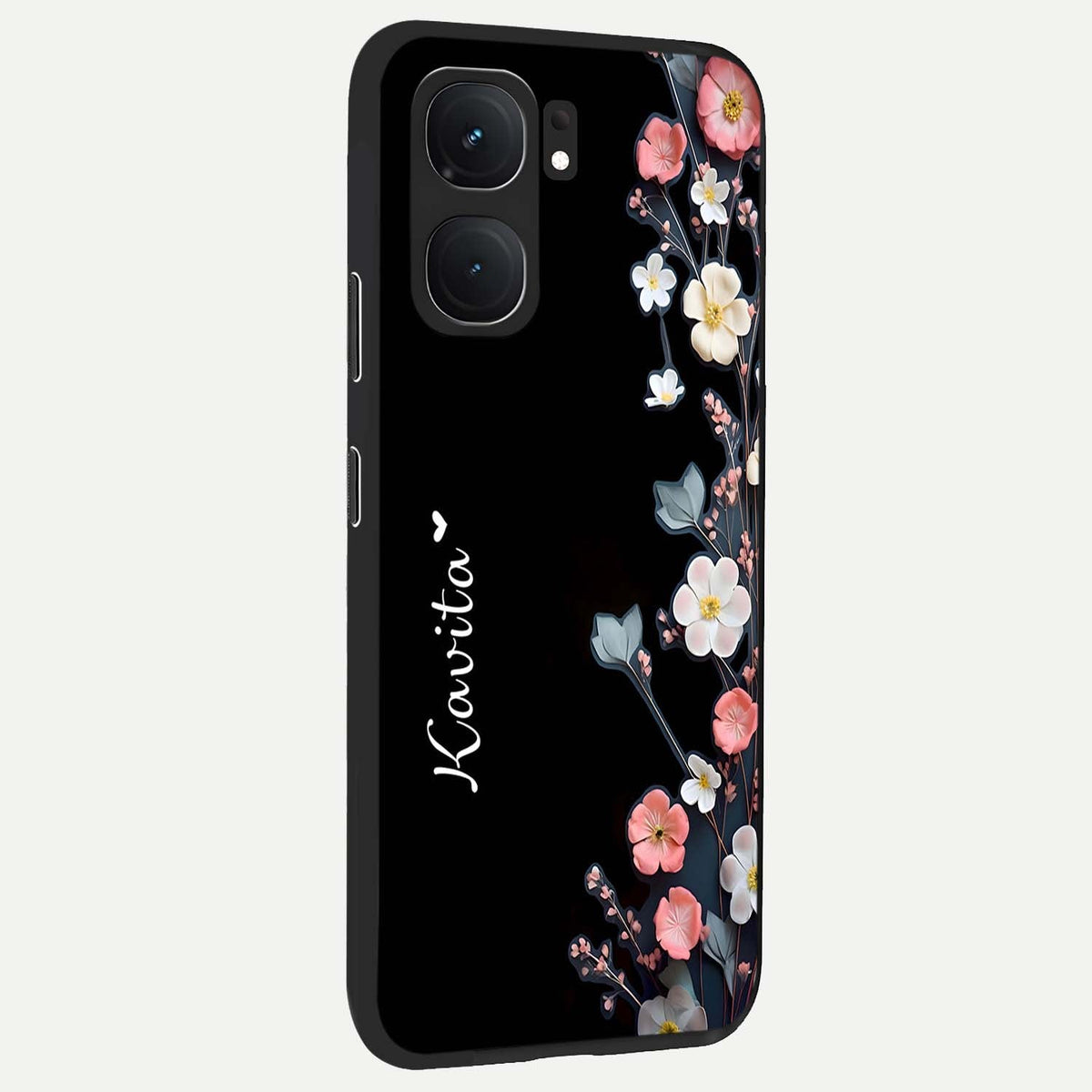 Black Elegance Floral Custom Name back cover For iQOO Neo 9 Pro slim fit glass case with vibrant aesthetic design