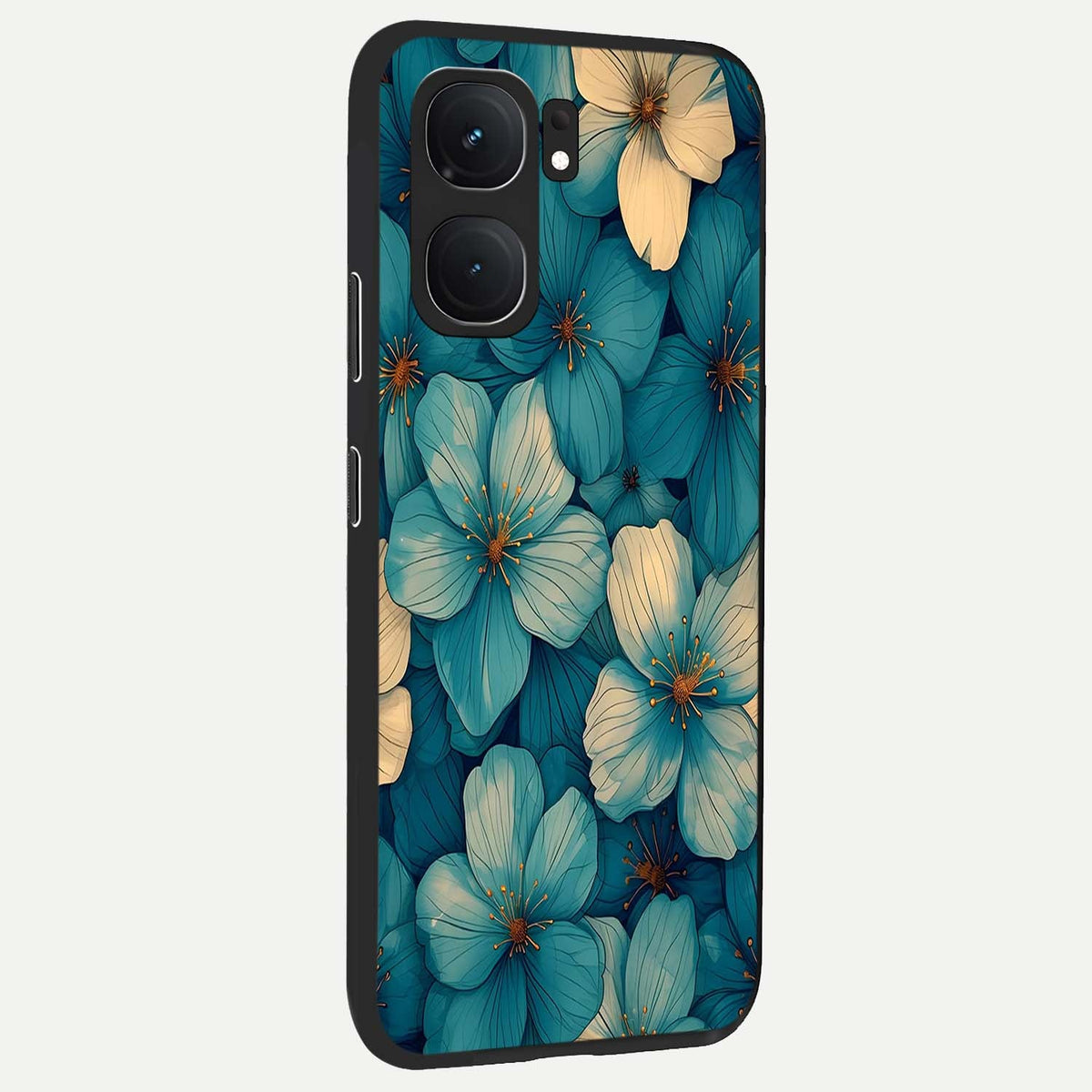 Blue Shade Floral back cover For iQOO Neo 9 Pro slim fit glass case with vibrant aesthetic design
