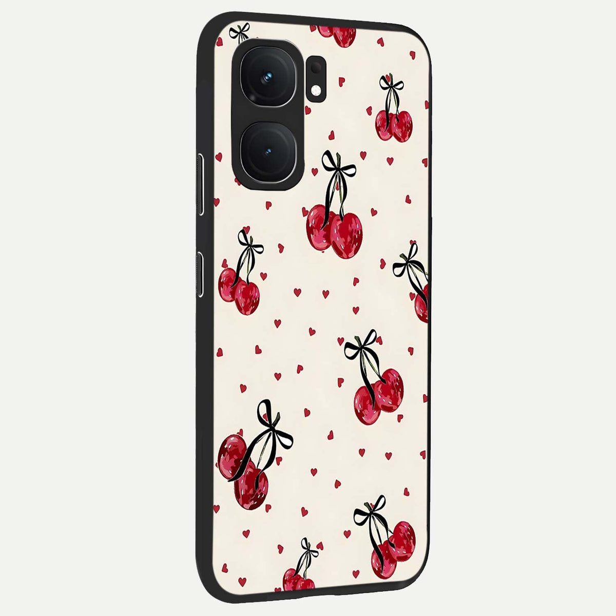 Cherry Heart Bow back cover For iQOO Neo 9 Pro slim fit glass case with vibrant aesthetic design