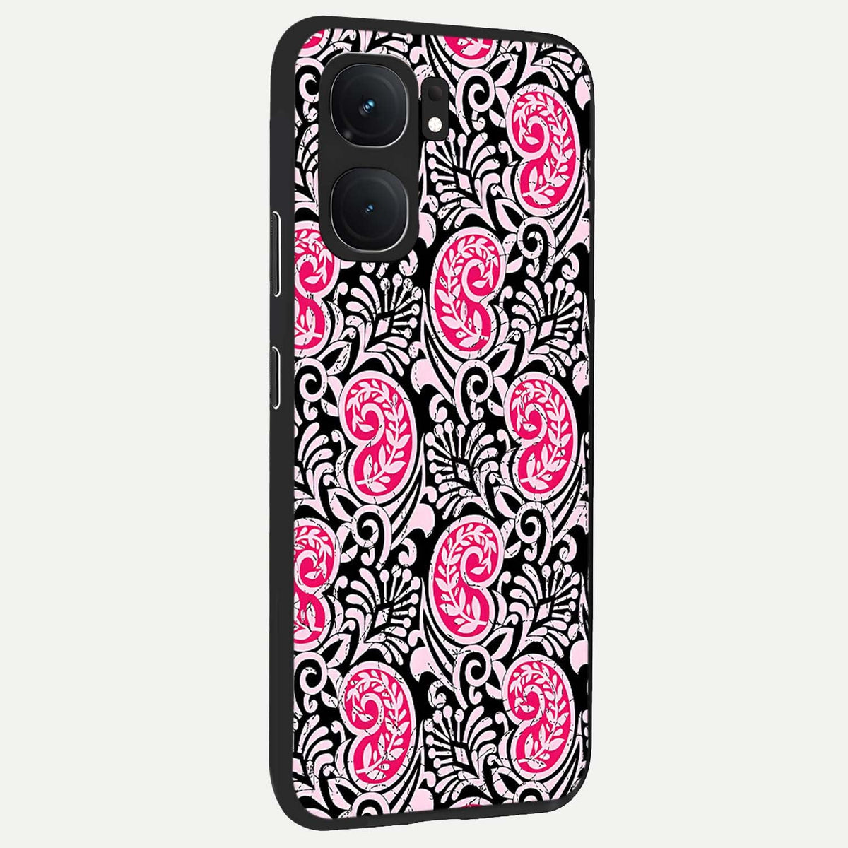 Crimson Paisley Charm back cover For iQOO Neo 9 Pro slim fit glass case with vibrant aesthetic design