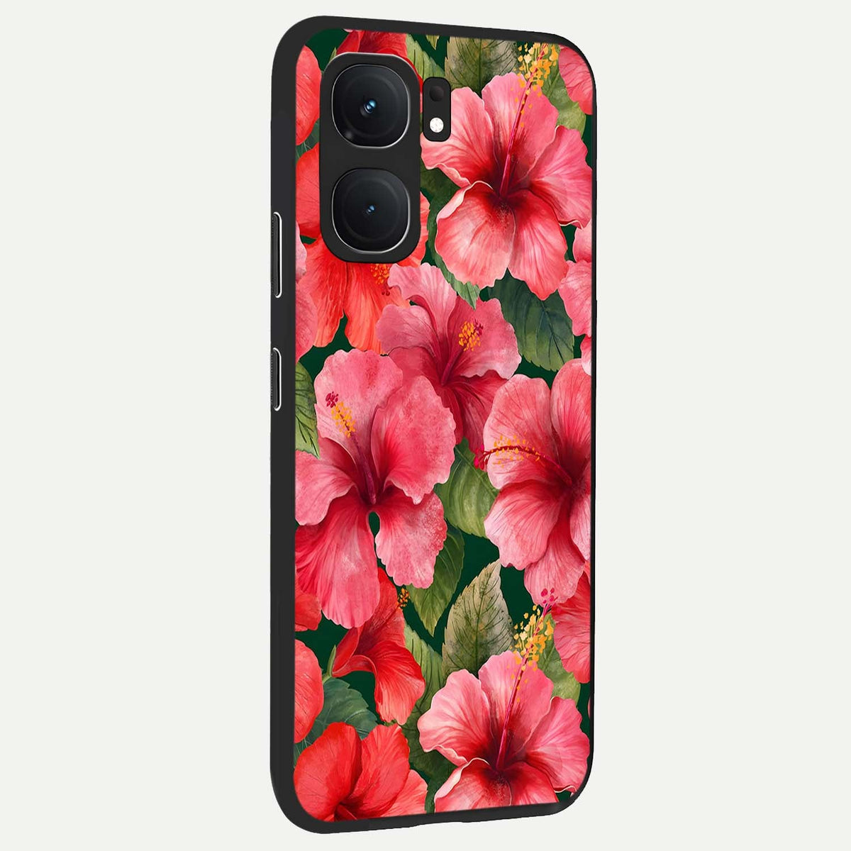 Hibiscus Pattern back cover For iQOO Neo 9 Pro slim fit glass case with vibrant aesthetic design