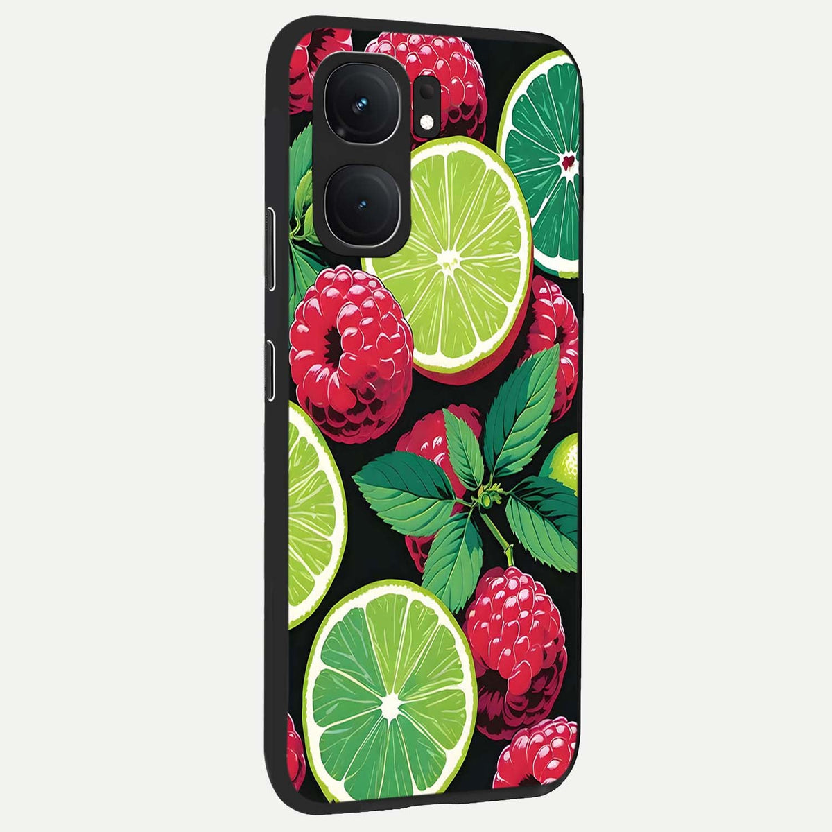 Lime and Raspberry Pattern back cover For iQOO Neo 9 Pro slim fit glass case with vibrant aesthetic design