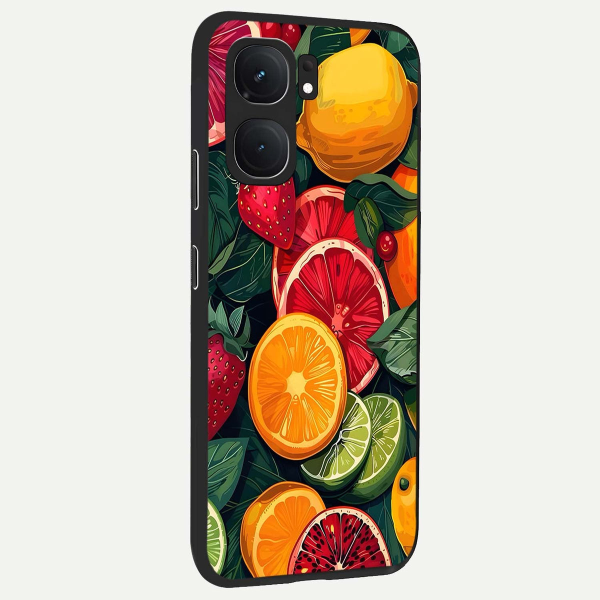 Multiple Fruits back cover For iQOO Neo 9 Pro slim fit glass case with vibrant aesthetic design
