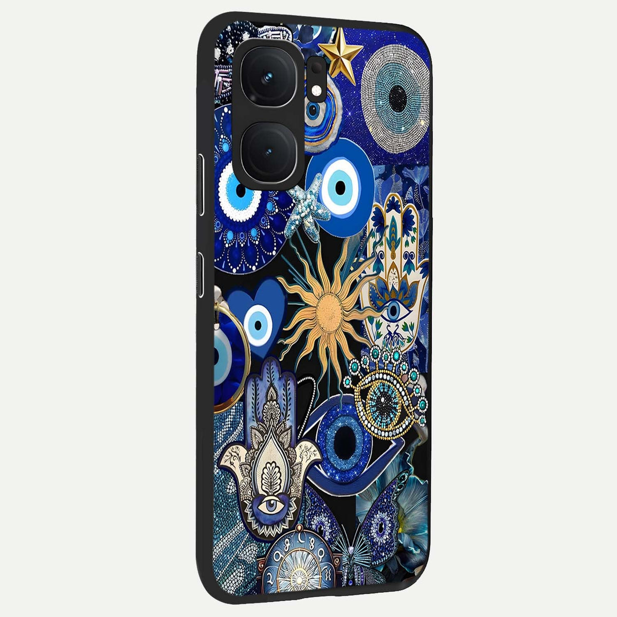 Mystic Blue Evil Eye back cover For iQOO Neo 9 Pro slim fit glass case with vibrant aesthetic design