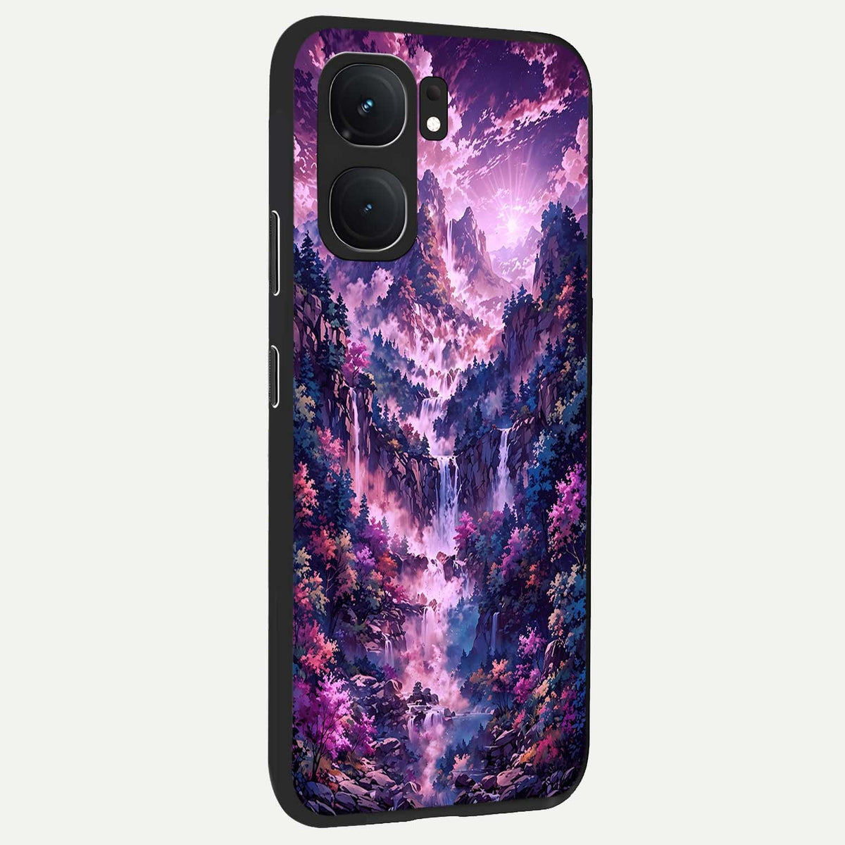Mystic Cascade Peaks back cover For iQOO Neo 9 Pro slim fit glass case with vibrant aesthetic design
