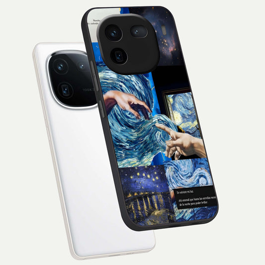 Aesthetic Vando Hands phone case For iQOO 12 5G showing premium glass back cover with detailed artwork
