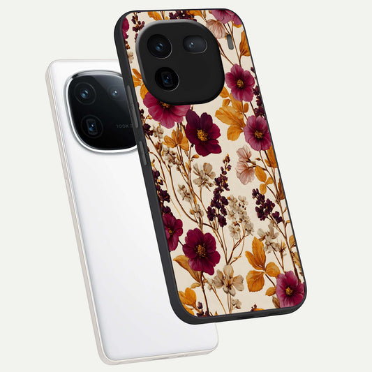 Autumn Wine Bloom phone case For iQOO 12 5G showing premium glass back cover with detailed artwork