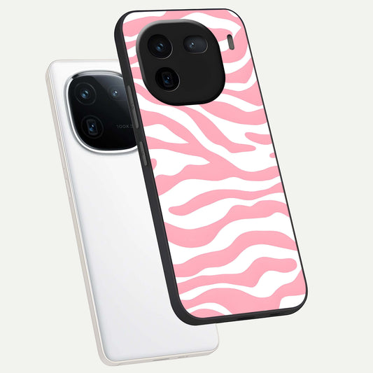 Blush Zebra Flow phone case For iQOO 12 5G showing premium glass back cover with detailed artwork