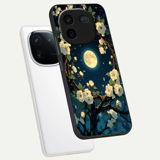 Celestial Moon And Flower phone case For iQOO 12 5G showing premium glass back cover with detailed artwork