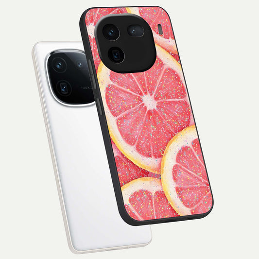 Glitter Grapefruit phone case For iQOO 12 5G showing premium glass back cover with detailed artwork