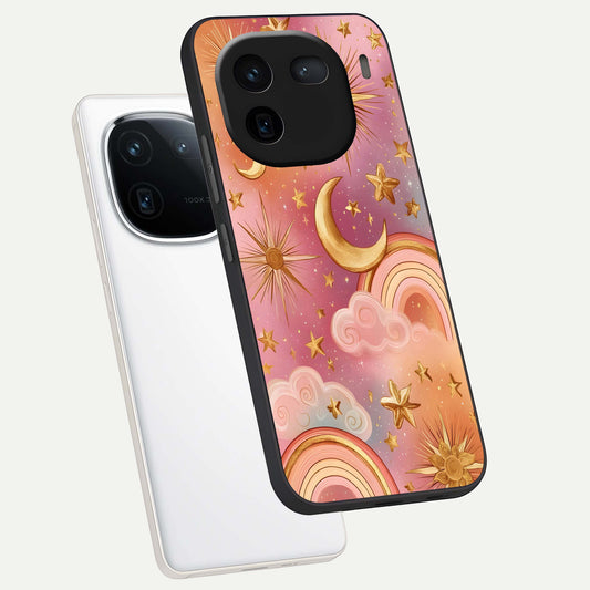 Golden Celestial Dreams phone case For iQOO 12 5G showing premium glass back cover with detailed artwork