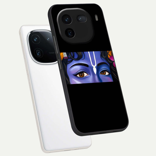 Krishna Eye phone case For iQOO 12 5G showing premium glass back cover with detailed artwork