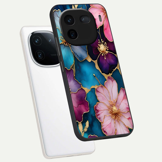 Sparkle Floral phone case For iQOO 12 5G showing premium glass back cover with detailed artwork