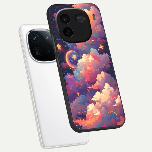 Starlit Dream Clouds phone case For iQOO 12 5G showing premium glass back cover with detailed artwork