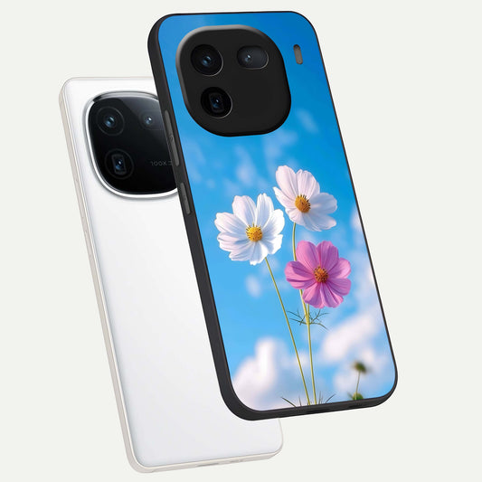 Tripple Flowers With Sky phone case For iQOO 12 5G showing premium glass back cover with detailed artwork