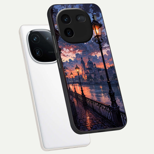 Twilight River Lights phone case For iQOO 12 5G showing premium glass back cover with detailed artwork