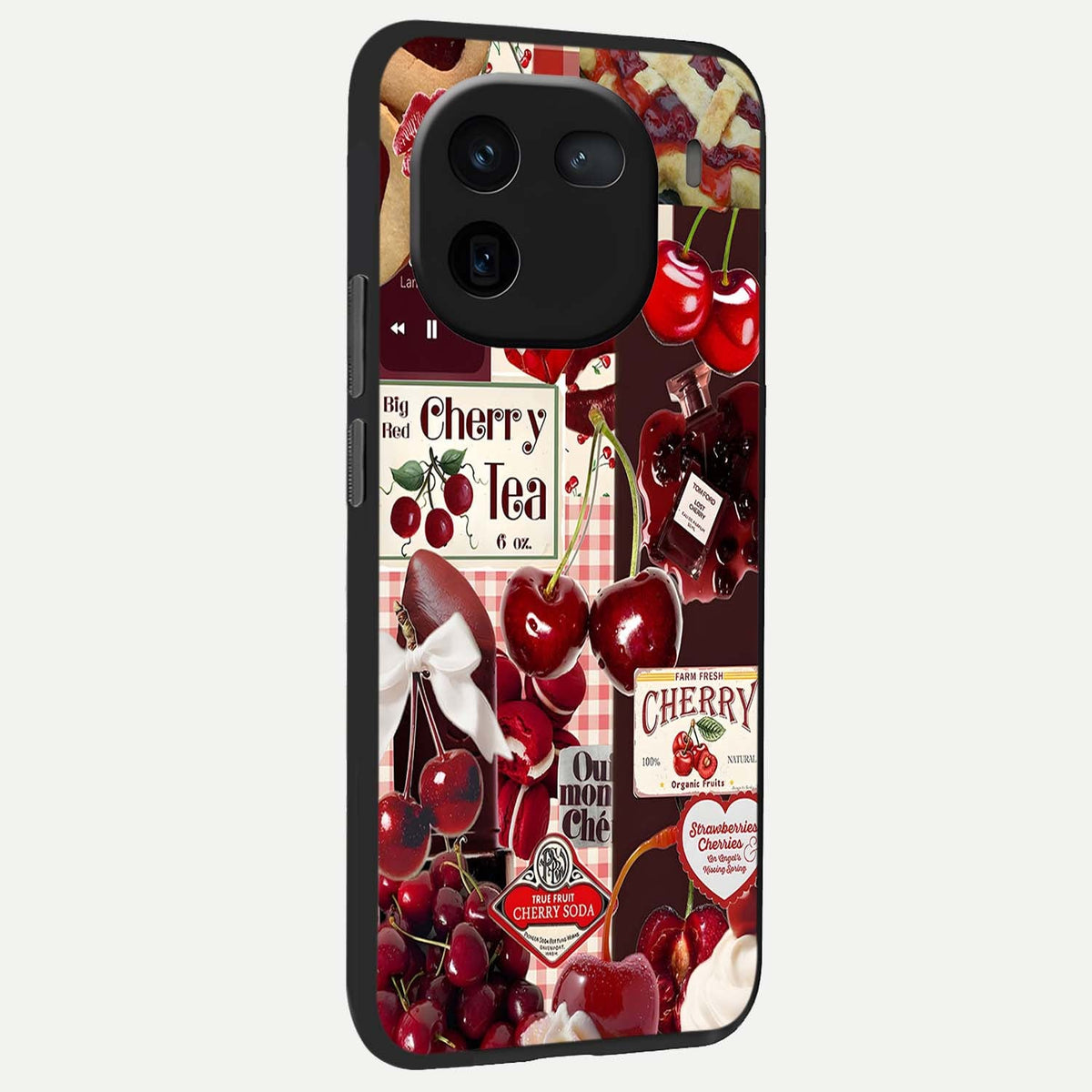 Aesthetic Cherry Tea back cover For iQOO 12 5G slim fit glass case with vibrant aesthetic design