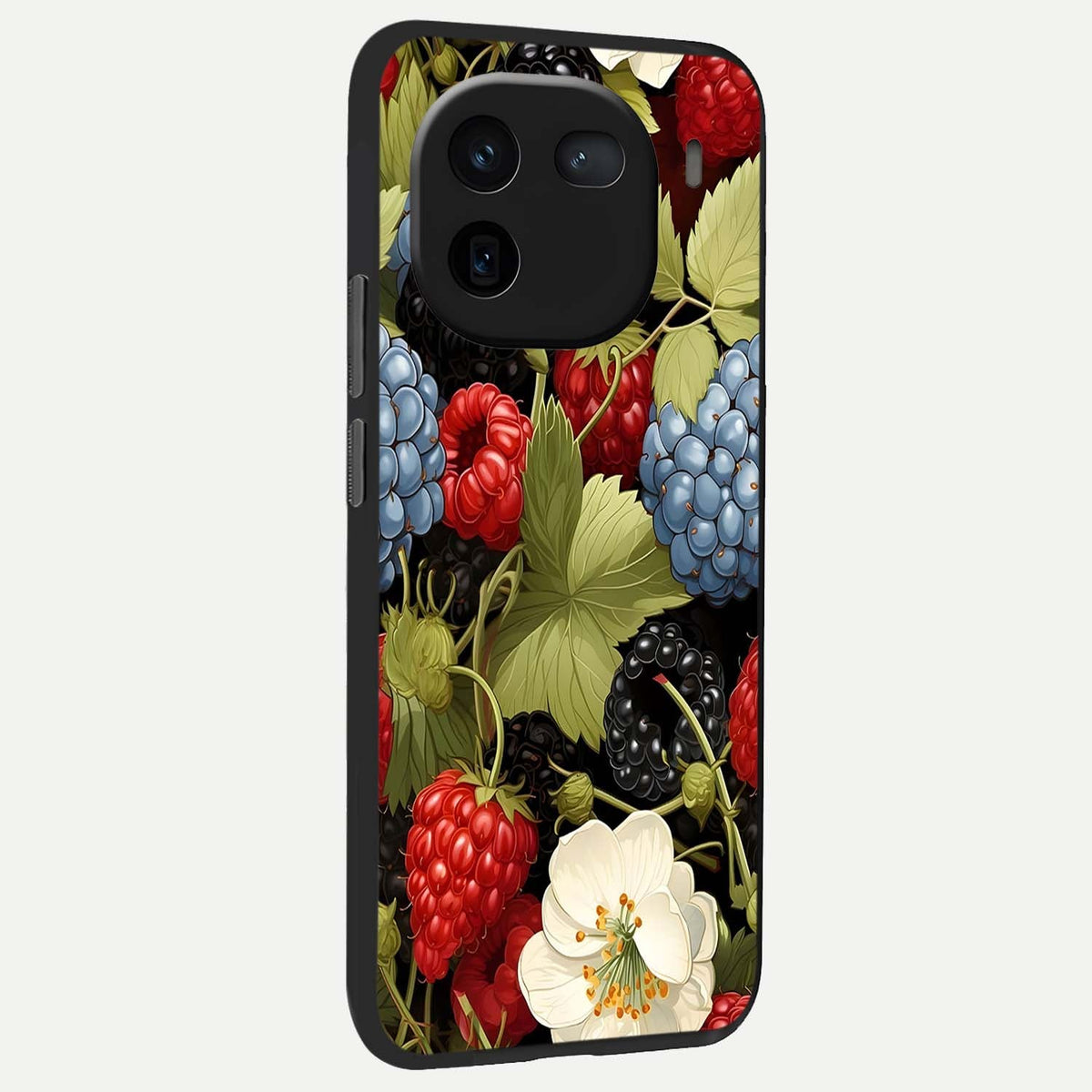 Berry Bloom Charm back cover For iQOO 12 5G slim fit glass case with vibrant aesthetic design