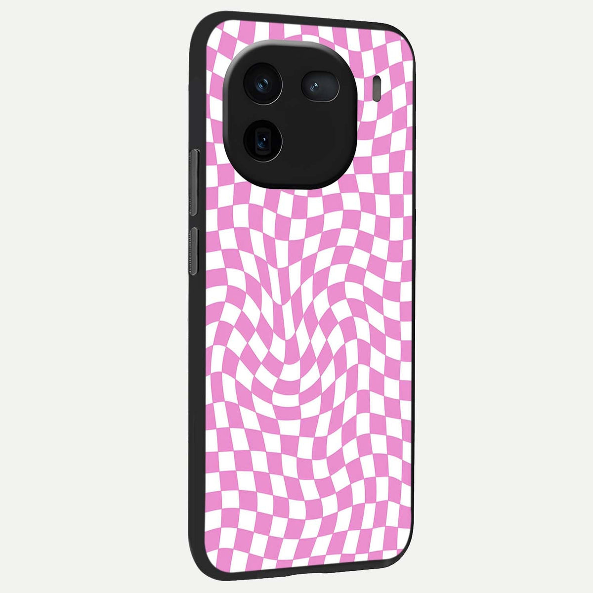Bubblegum Check Wave back cover For iQOO 12 5G slim fit glass case with vibrant aesthetic design