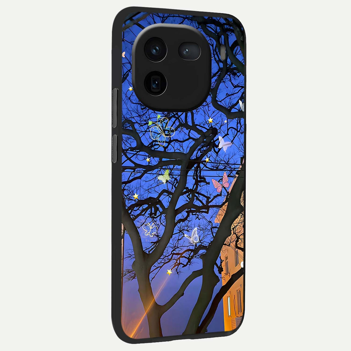 Butterfly Night Magic back cover For iQOO 12 5G slim fit glass case with vibrant aesthetic design