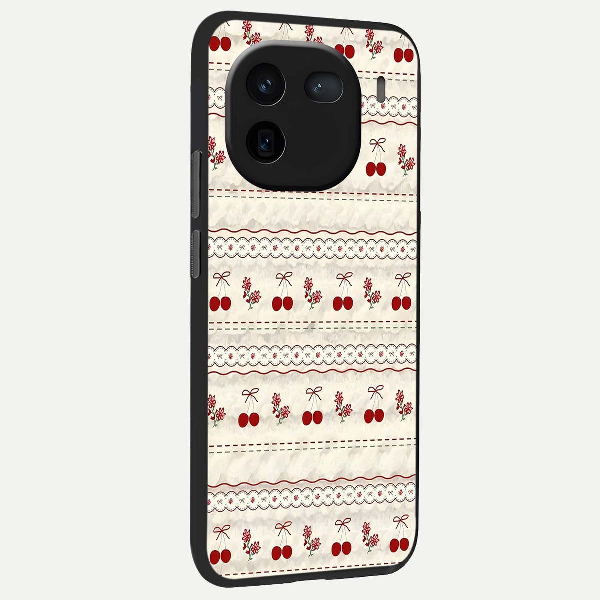Cherry Bloom Charm back cover For iQOO 12 5G slim fit glass case with vibrant aesthetic design