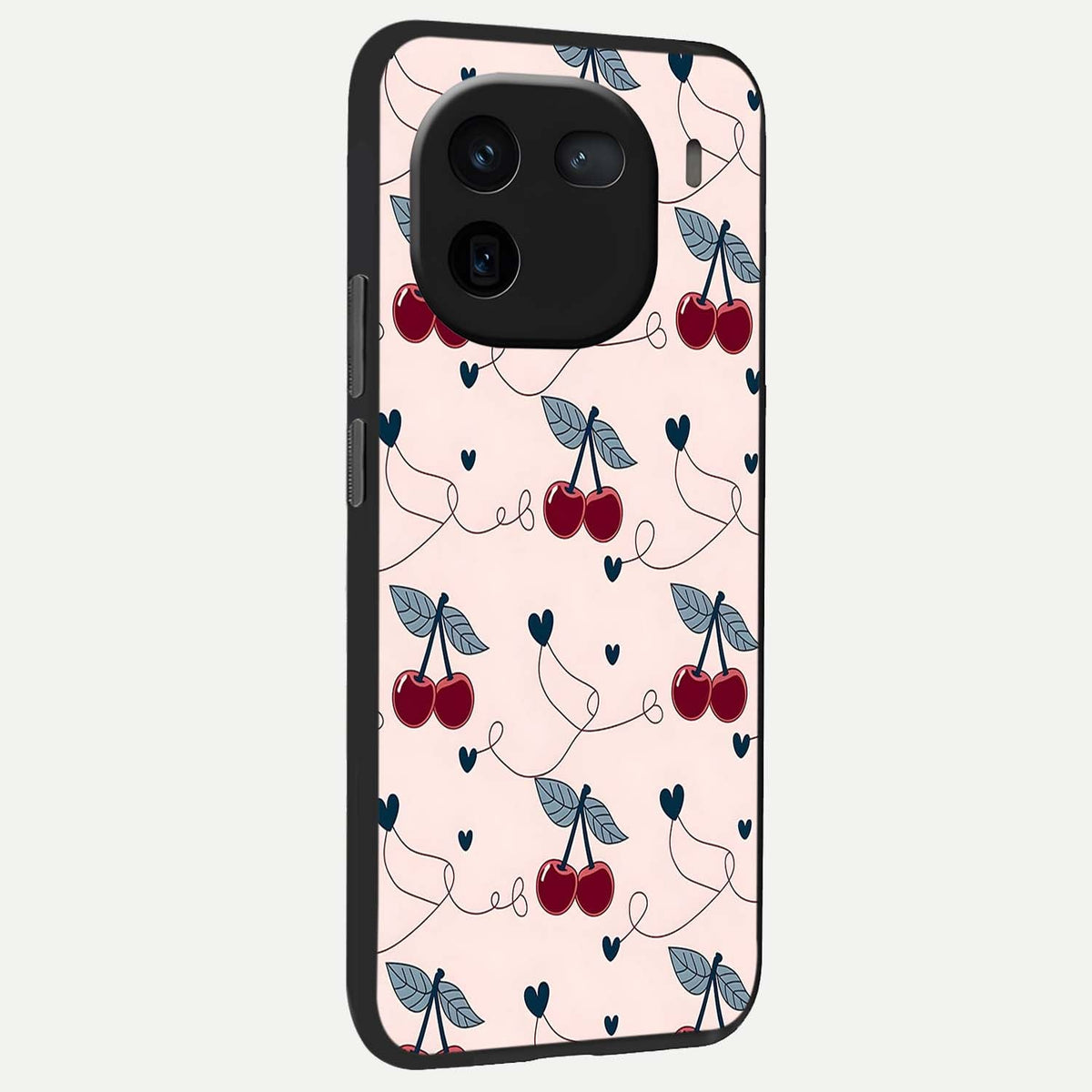 Cherry Heart Line back cover For iQOO 12 5G slim fit glass case with vibrant aesthetic design
