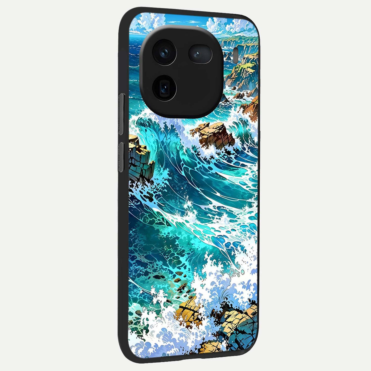 Coastal Blue Waves back cover For iQOO 12 5G slim fit glass case with vibrant aesthetic design
