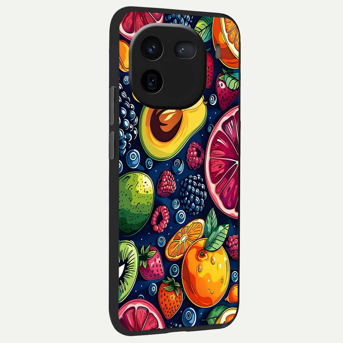 Cute Fruits Art back cover For iQOO 12 5G slim fit glass case with vibrant aesthetic design