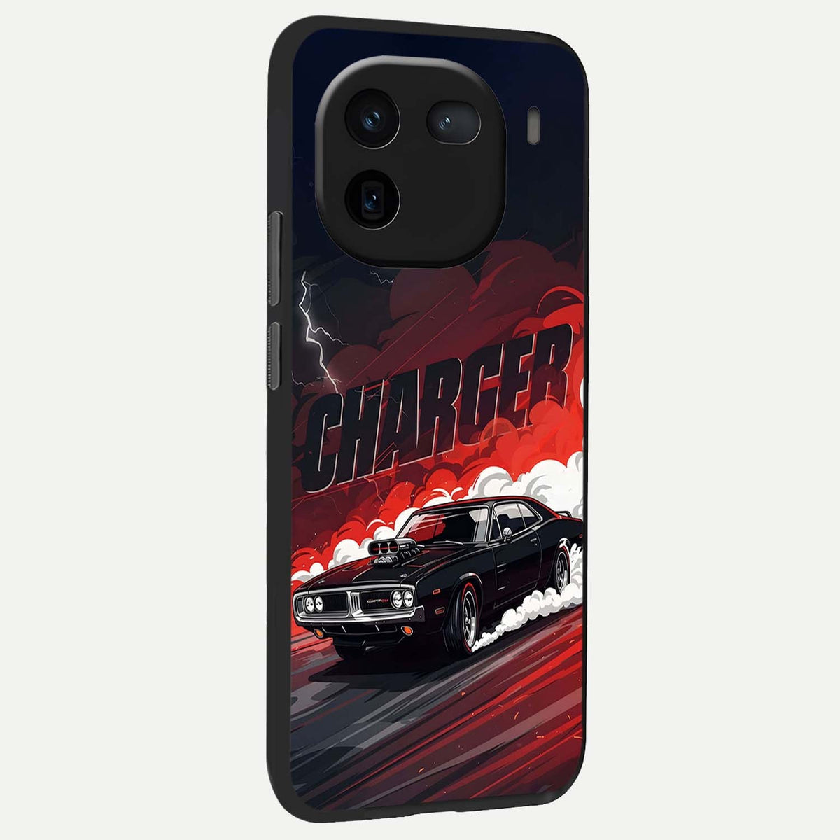 Dark Charger Fury back cover For iQOO 12 5G slim fit glass case with vibrant aesthetic design