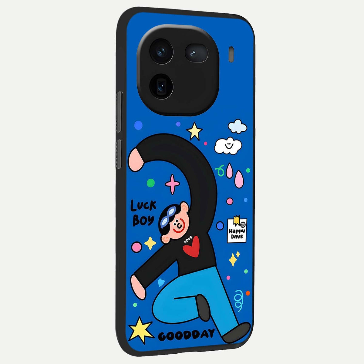 Happy Luck Vibe back cover For iQOO 12 5G slim fit glass case with vibrant aesthetic design