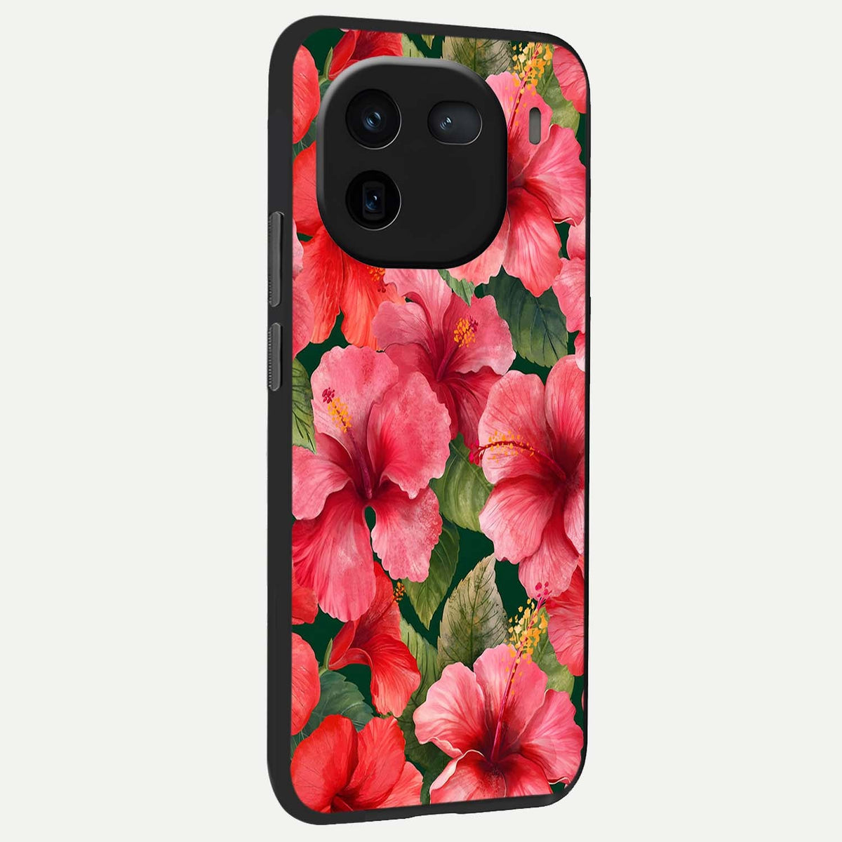 Hibiscus Pattern back cover For iQOO 12 5G slim fit glass case with vibrant aesthetic design