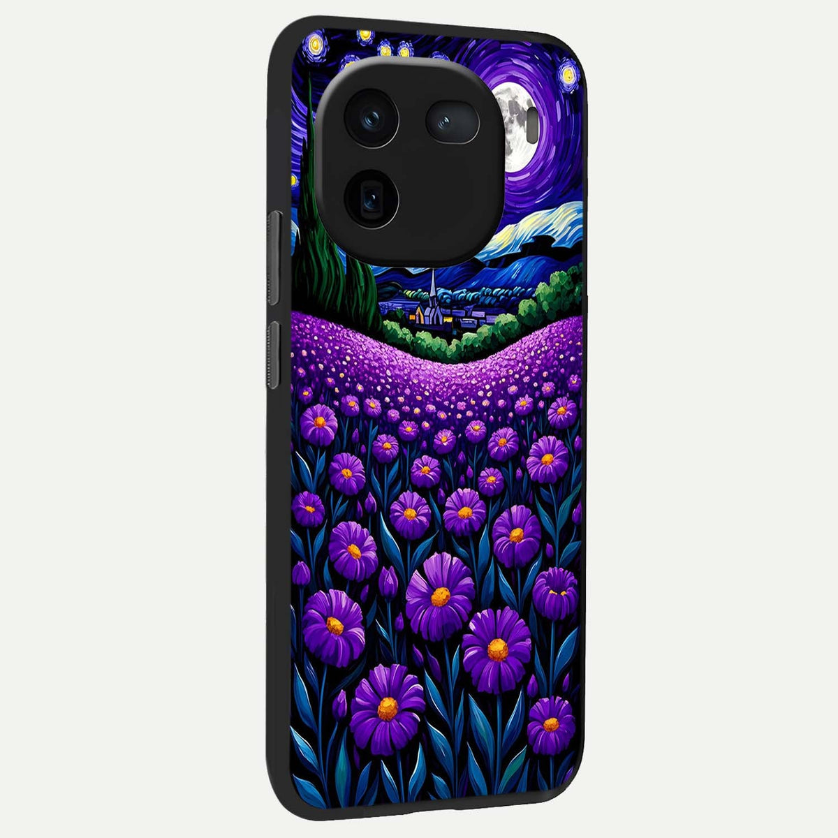 Lavender Moon Field back cover For iQOO 12 5G slim fit glass case with vibrant aesthetic design