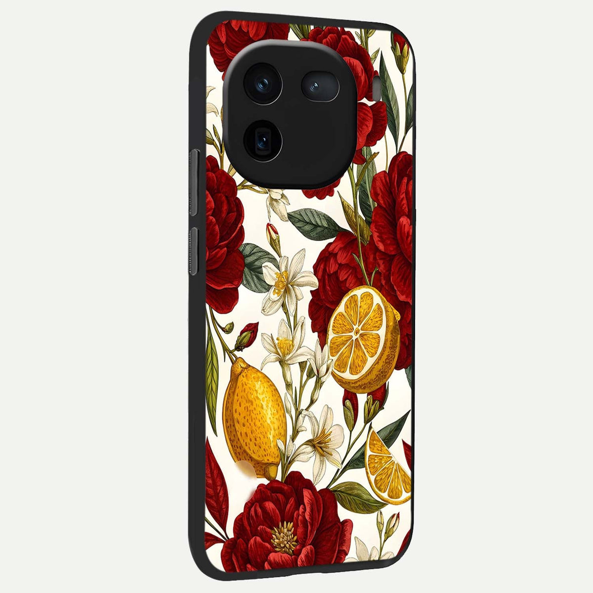 Lemon Rose Charm back cover For iQOO 12 5G slim fit glass case with vibrant aesthetic design
