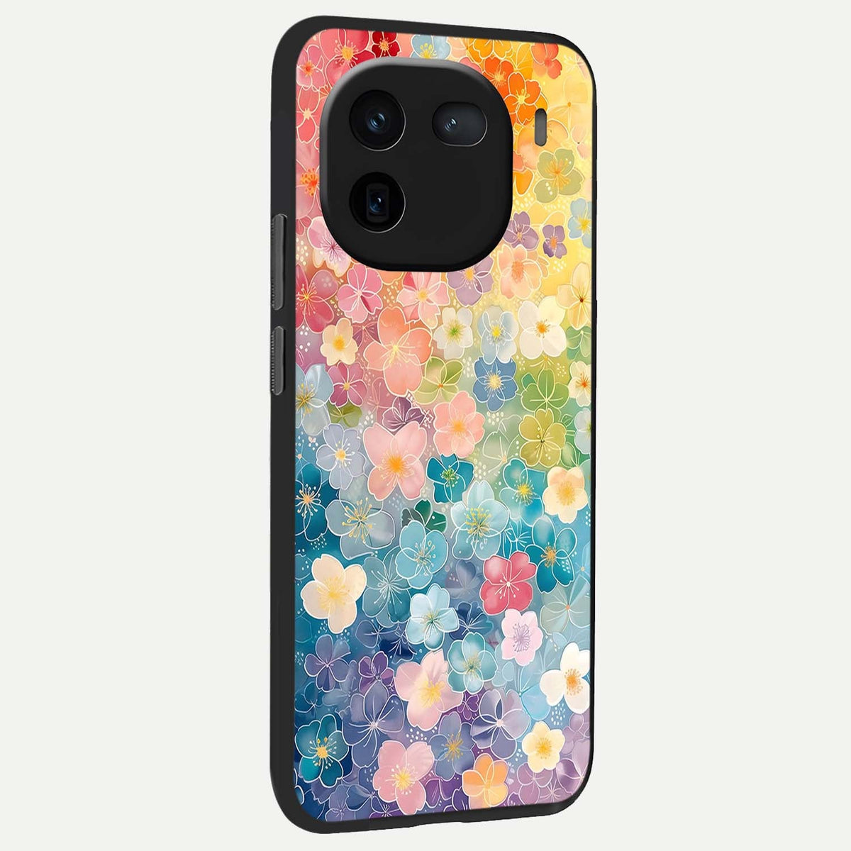 Rainbow Blossom Burst back cover For iQOO 12 5G slim fit glass case with vibrant aesthetic design