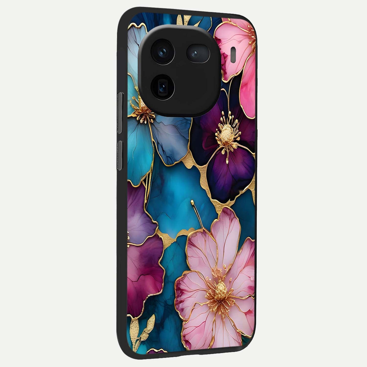 Sparkle Floral back cover For iQOO 12 5G slim fit glass case with vibrant aesthetic design