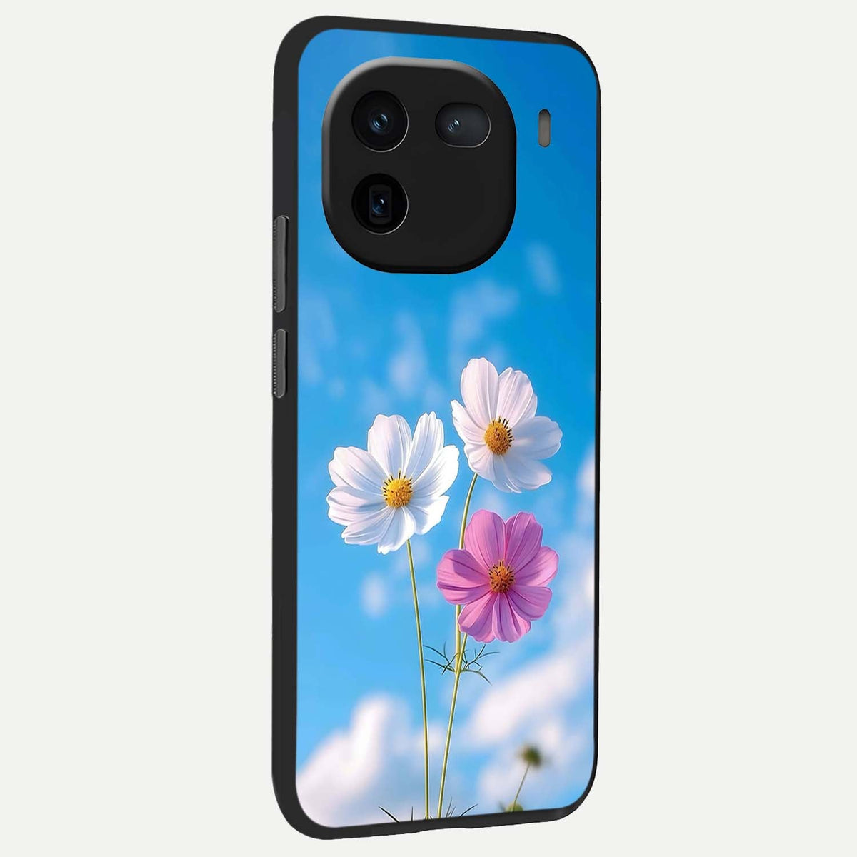 Tripple Flowers With Sky back cover For iQOO 12 5G slim fit glass case with vibrant aesthetic design